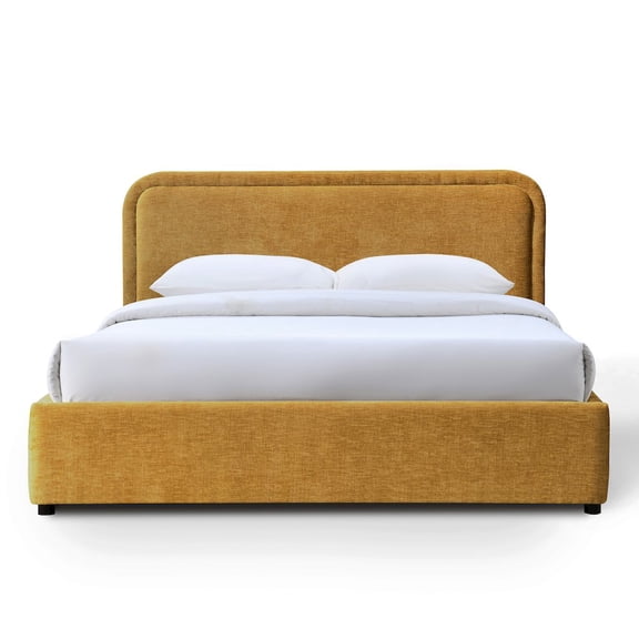 Omax Decor Chloe Fabric Upholstered Platform Queen Bed in Gold