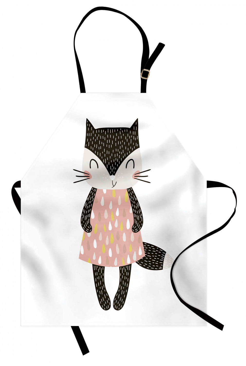 Cat Apron Cute Feline Girl in a Raindrop Shapes Pattern Dress Hand ...