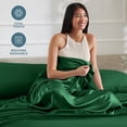 thumbnail image 4 of Bare Home Luxury Poly Satin Sheet Set for Hair and Skin, 15” Deep Pockets, Full, Forest Green, 4 of 10
