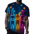 thumbnail image 4 of Neon Cat Luminous T-Shirt, Unisex Casual Fashion Printed Short Sleeve Shirt, Colorful Cat Pattern Design, 4 of 5