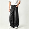 thumbnail image 2 of YLSDY Men's Vintage Wash Wide Leg Jeans, Button Waist, Relaxed Fit Denim Pants with Pockets for Daily & Streetwear Black S, 2 of 6