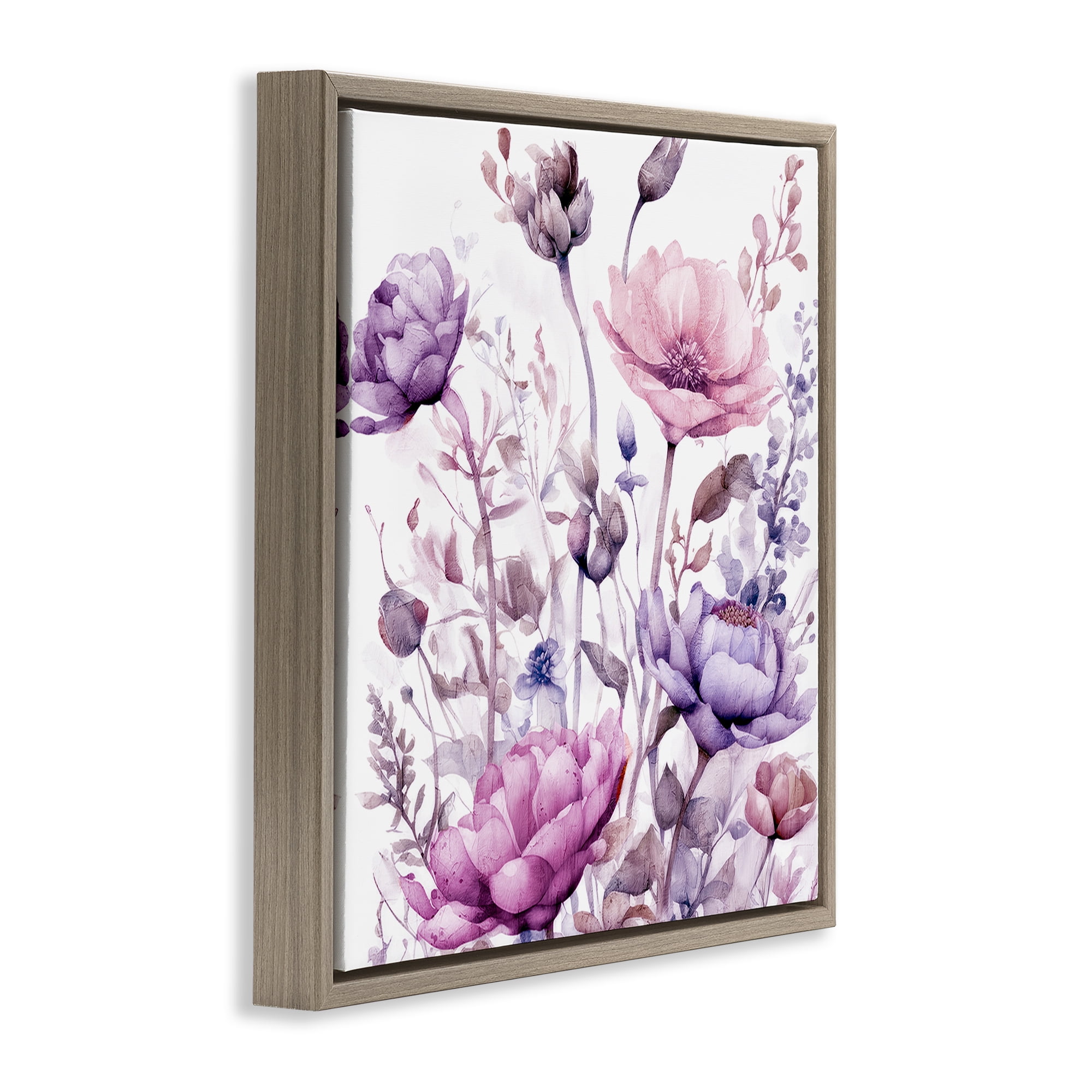 Stupell Industries Purple & Pink Florals Brown Framed Floater Canvas Wall Art, design by Kim Lewis
