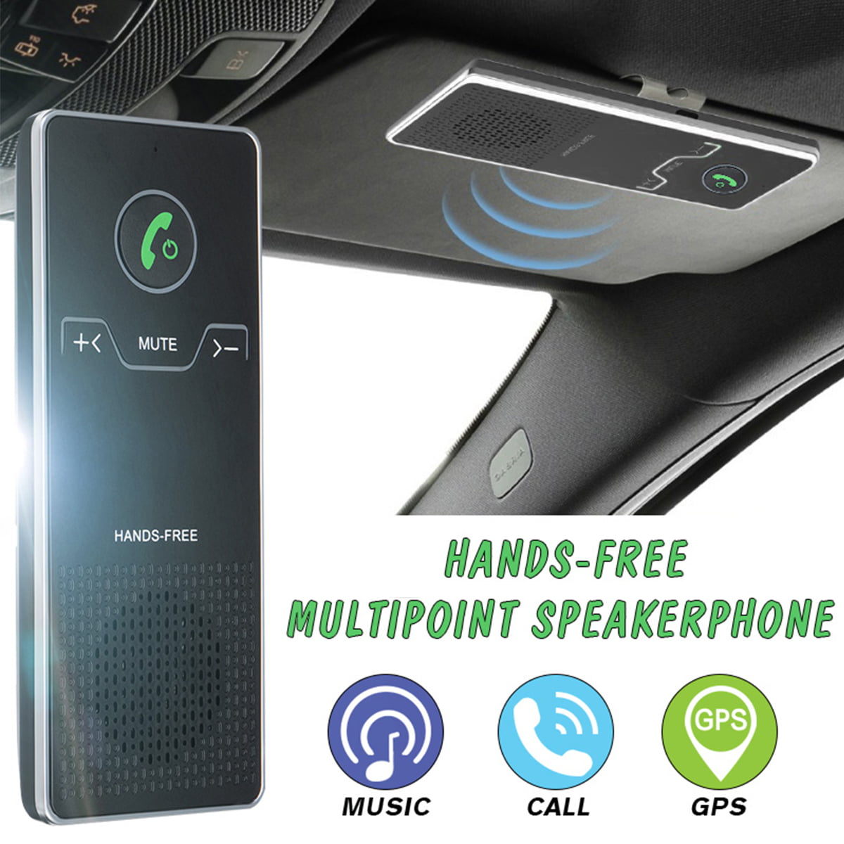 Car Wireless h Handsfree Speakerphone Multipoint Speakerphone Kit Car Sun Visor Hands-free Phone Audio Music Receiver Devices + Car + USB Cable