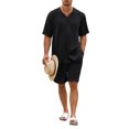thumbnail image 1 of xiaxaixu Men's Two Piece Beachwear Sets Short Sleeve Button Up Tops Drawstring Shorts Set, 1 of 7