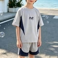 thumbnail image 4 of Amidoa Boys Summer Outfits 2 Piece Cute Short Sleeve Top and Casual Shorts Kids Clothing Sets Gray Size 6, 4 of 9