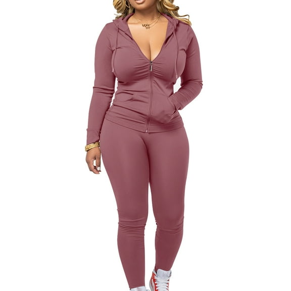 Women Two Piece Outfits Workout Sets Bodycon Tracksuit Long Sleeve Zip Up Hoodie Jacket Jogger Matching Sweat Pants Set