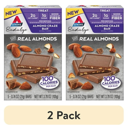 (2 pack) Atkins Endulge Treat Almond Craze Chocolate Bar, Keto Friendly, 5 Ct