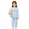 thumbnail image 4 of WAYUTE Girls Pajamas for Kids Heart Print Lace Square Neck Ruffle Long Sleeve Top and Pants Soft Fall 2 Piece Home Outfit Loungewear Casual Indoor,Blue,Size 4 Y-5 Y, 4 of 4