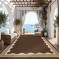 thumbnail image 3 of HIWEAVER Brown 9'x 12' Outdoor Rug Garden Decor Scolloped Bordered Carpet Plastic Straw Waterproof Reversible Patio Area Rug for Balcony Deck Picnic Portable Camping Mat, 3 of 7