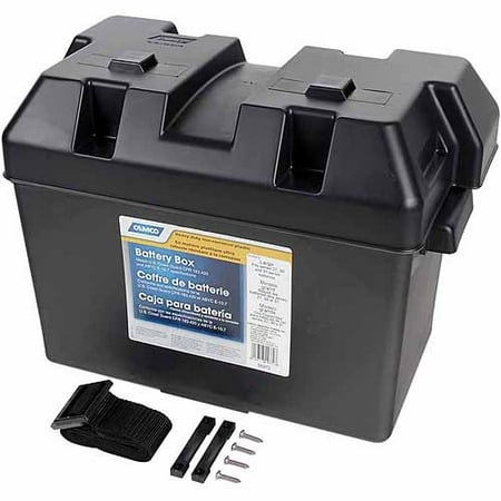 Camco Large Battery Box with Straps and Hardware - Group 27, 30, 31, for RV, Auto, and Marine Batteries, Inside 7-1/4" x 13-1/4" x 8-5/8", Black (55372)