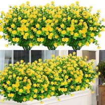 Sinhoon 8 Bundles Artificial Fall Flowers No Fade Faux Plants, Fake Indoor Outdoor Greenery for Wedding Party Home Garden Décor (Yellow)