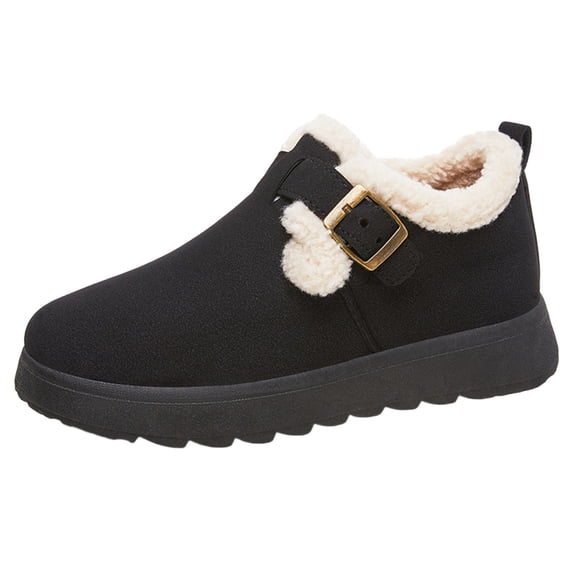 Xfvqtps Womens Fashion Boots Velvet Upper Winter Shoes Buckle Closure Warm Snow Boots Casual Outdoor Footwear Comfortable Wear Black