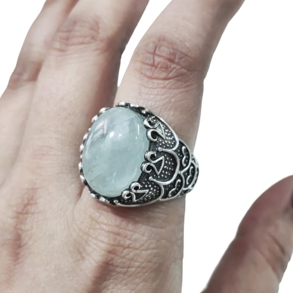 Natural Aquamarine Mens Ring, March Aquamarine Ring, Aquamarine Ring, Silver Jewelry, 925 Silver Ring, Gift, Heavy Mens Ring, Arabic Design, Ottoman Style Ring, Christmas, Turkey Mens Signet Ring