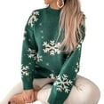 thumbnail image 5 of comerut Long Sleeve Half High Collar Ribbed Trim Christmas Sweater Women Jacquard Snowflake Print Pullover Knitwear Festival Clothing, 5 of 8