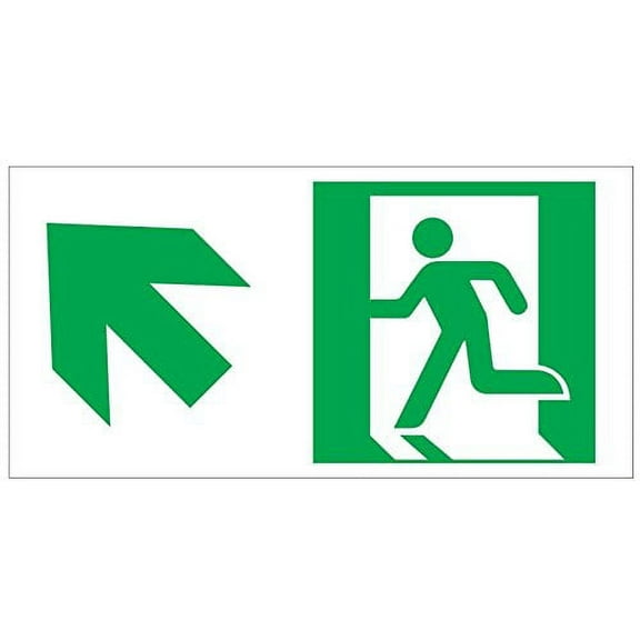 RUNNING MAN UP LEFT EXIT SIGN -Glow-In-The-Dark High Intensity-Adhesive Sign (Photoluminescent ,High Intensity, Adhesive Sign 4.5X9)