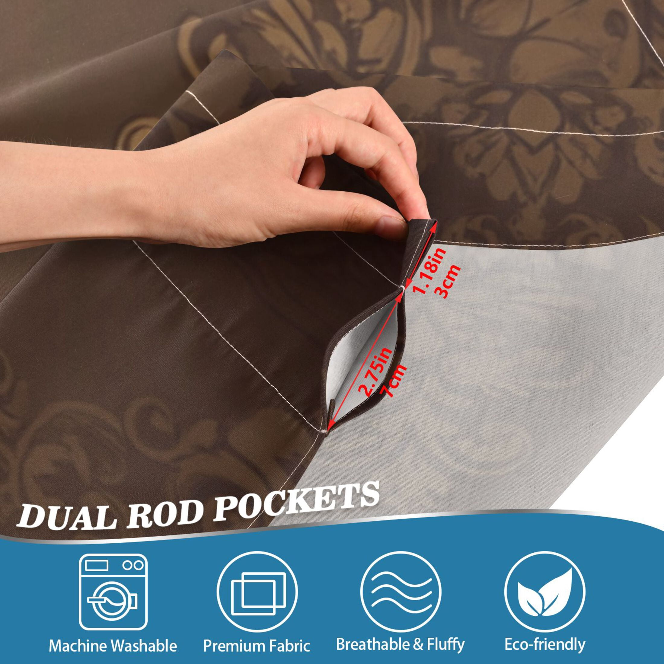 Damask Pattern 27"x36" Linen Look Cafe Curtain Set with Privacy and UV Protection