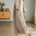 thumbnail image 2 of SOMER Women's Capri Plaid Pants Elastic Waist  Gingham Wide Leg Palazzo Pants,Coffee, 2 of 6