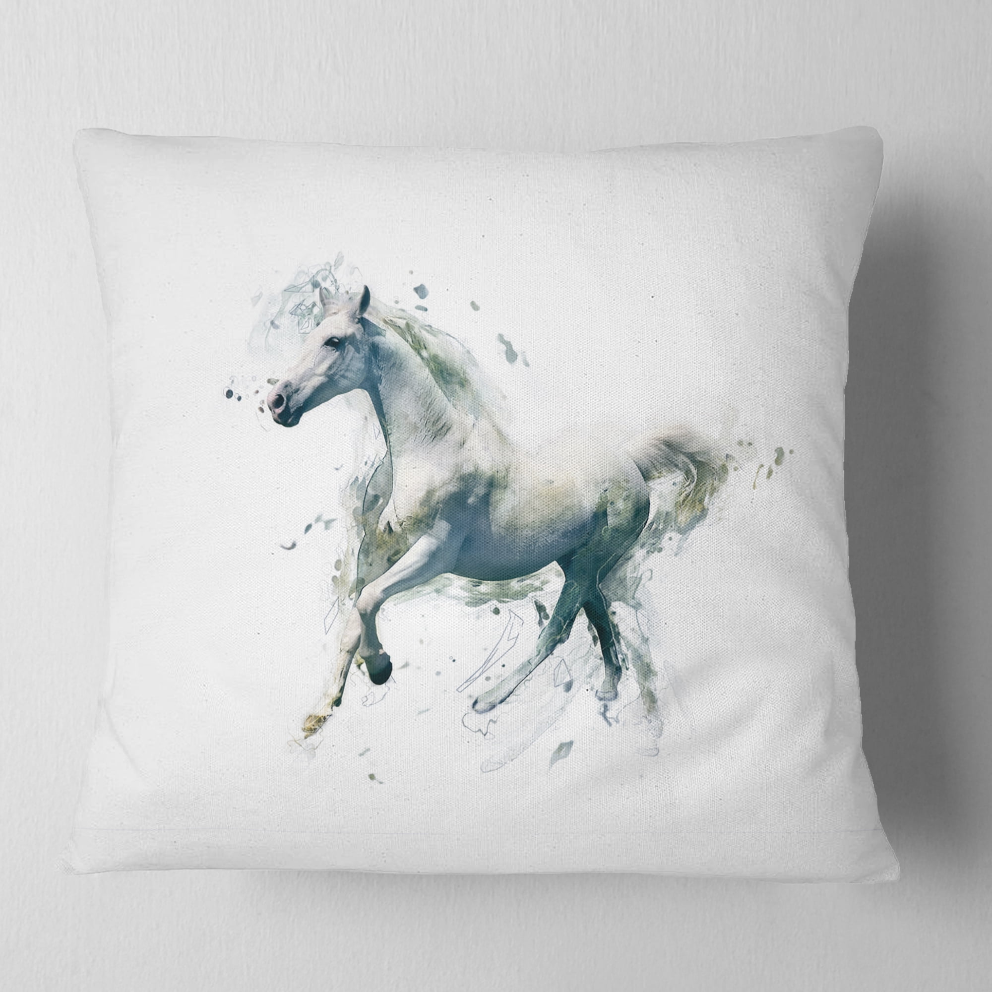 Designart White Horse in Motion on White - Animal Throw Pillow - 18x18