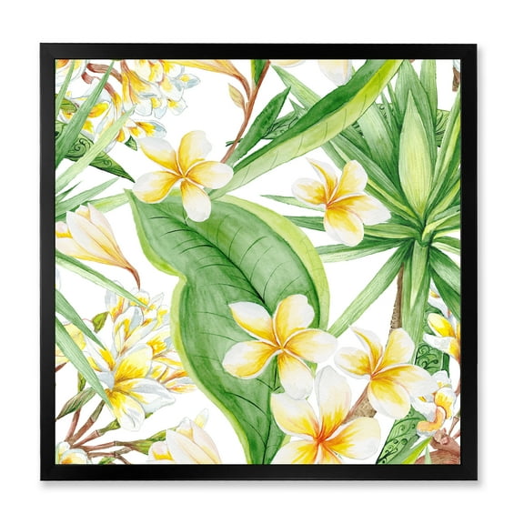 Designart 'Yellow Flowers and Tropical Foliage VII' Modern Framed Art Print