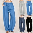 thumbnail image 2 of Ladies Summer Trousers Solid Colour Cotton Baggy Trousers Plus Size Tops for Women's Loose Pants Wide Leg Cargo Joggers Women's Linen Trousers, 2 of 6