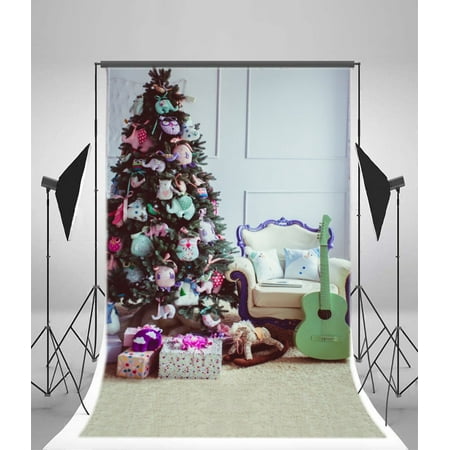 Image of GreenDecor 5x7ft Christmas Decoration Tree Backdrop Gifts Box Sofa Guitar Hobbyhorse Carpet Interior Photography Background Kids Children Adults Photo Studio Props