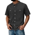 thumbnail image 4 of Homeyce Mens Vintage Western Button Down Shirts Distressed Cowboy Shirt Solid Color Trendy Shirt Jackets,Black 3XL, 4 of 6