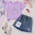 thumbnail image 2 of TOWED22 Kids Baby Girl Summer Clothes Toddler Little Girl 2 Piece Summer Butterfly Print Outfit T Shirt + Denim Skirt Set(I,5-6 Y), 2 of 3