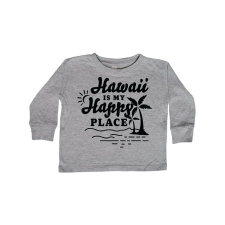 

Inktastic Hawaii is My Happy Place with Palm Trees Gift Toddler Boy or Toddler Girl Long Sleeve T-Shirt