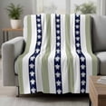 thumbnail image 2 of Coastal Turtle Blanket Soft Cozy Warm Throw Blanket for Couch, Plush Fuzzy Flannel Fleece Blankets for Sofa, Sage Green Stripe Navy White Ocean Bed Blankets Lightweight Gifts for Women, 50"x80", 2 of 9