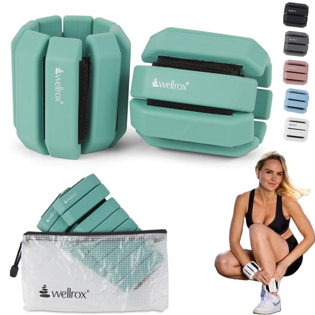 Wellrox Brazaletes ponderados Comfort Edition - 2.4 lb (1.2 lb cada peso de muñeca) Pesas ajustables para tobillo y muñeca para mujeres y hombres - Pesas para brazos para caminar, pilates y yoga