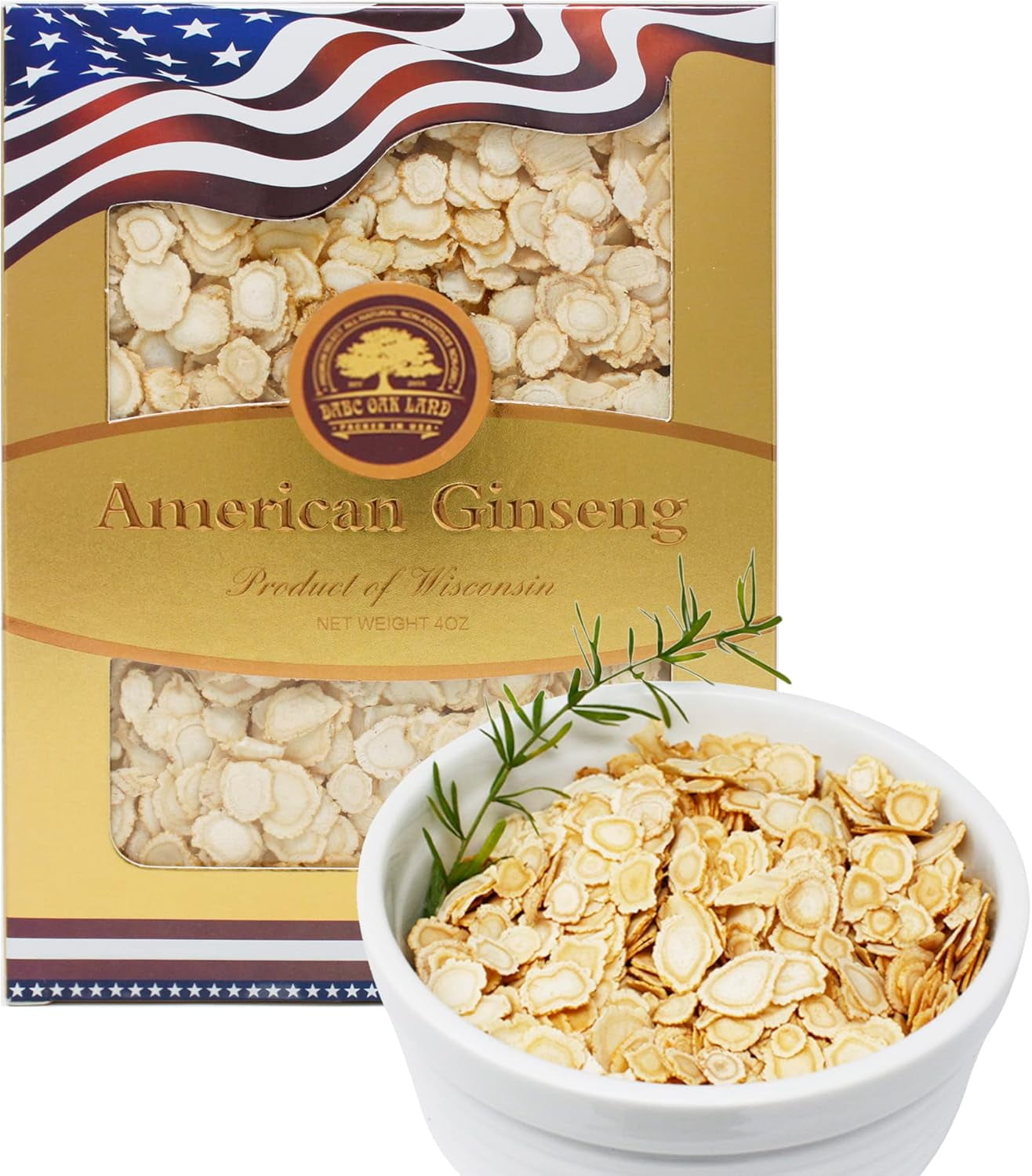 American Wisconsin Ginseng Slices Root + Cordyceps Flower, 100% Natural Dried Cordyceps Mushroom 4OZ Ginseng Slices + 4OZ Dried Cordyceps Mushroom Gift Box