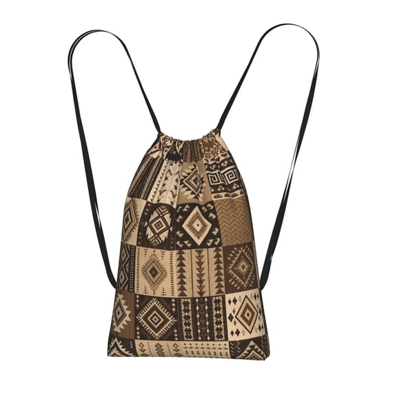 Modern Ethnic Textile Inspired Graphic Packable Drawstring Backpack, Lightweight Foldable Cinch Storage Bag for Gym Travel Shopping