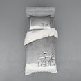 thumbnail image 2 of Winter Duvet Cover Set, Bicycle Covered Snow Cold Weather Seasonal Calm Scenery Christmas Inspired, Bedding Set with Shams and Fitted Sheet, 3 Sizes, by Ambesonne, 2 of 3