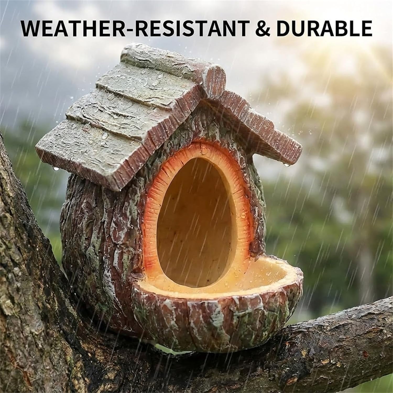 Vintage Treehouse-Shaped Bird Feeder - Waterproof Resin Birdhouse with Seed Tray for Outdoor Garden Decoration (a:1PC)-dh
