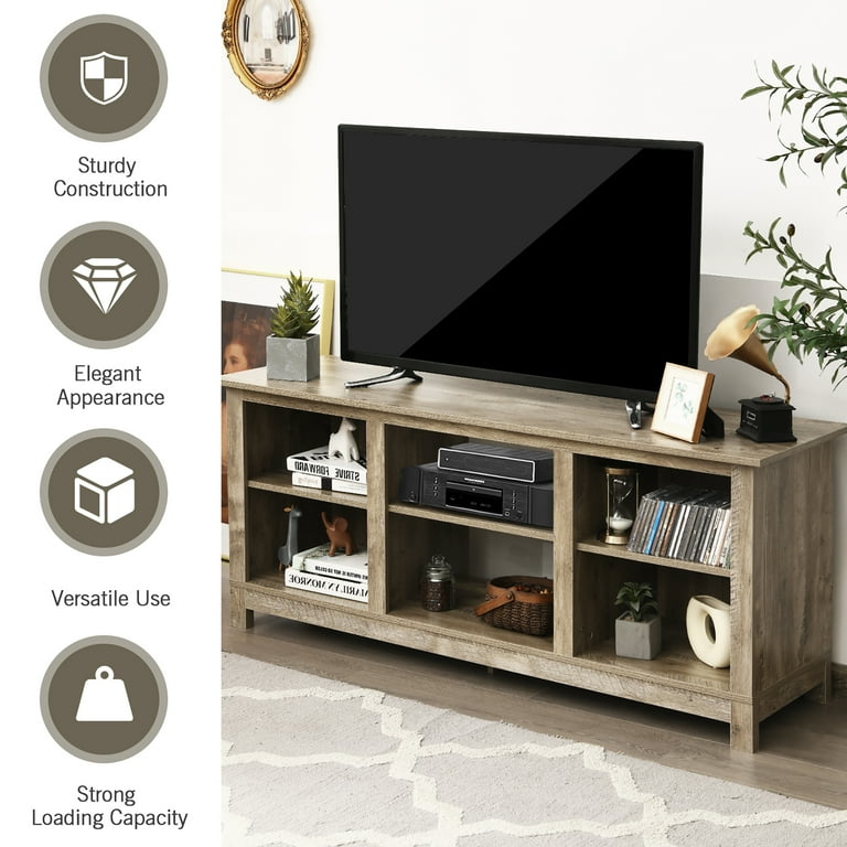 Costway 2 Tier 58 TV Stand Entertainment Media Console Center Up to 65 Grey