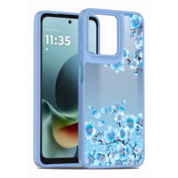 Rosebono Compatible With Motorola Moto G 2025 / Moto G Play 2026 Case, Graphic Design Translucent Matte Gradient Transparent Soft TPU Skin Cover Protection Case (Blue Flower)