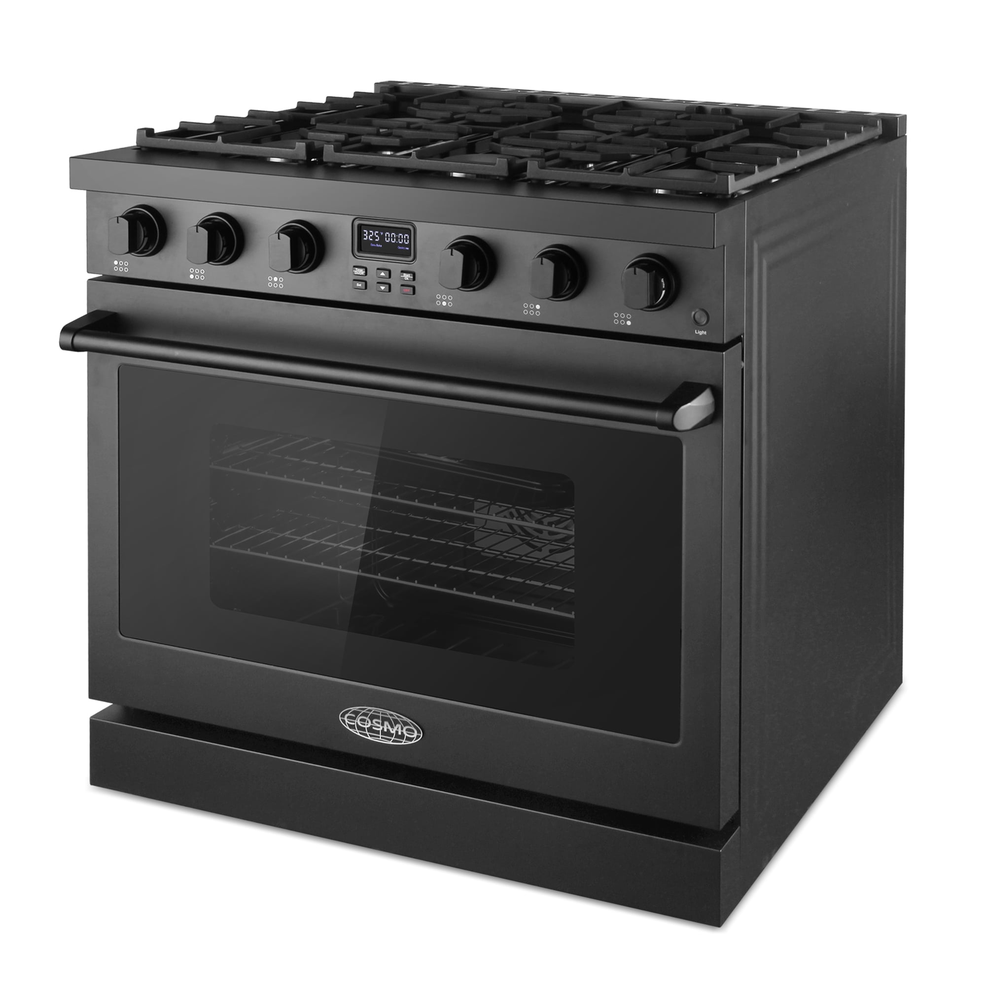 Cosmo 36 in. Lumin Collection 6.1 cu. ft. Gas Range with 6 Sealed Burners and Convection Oven in Matte Black