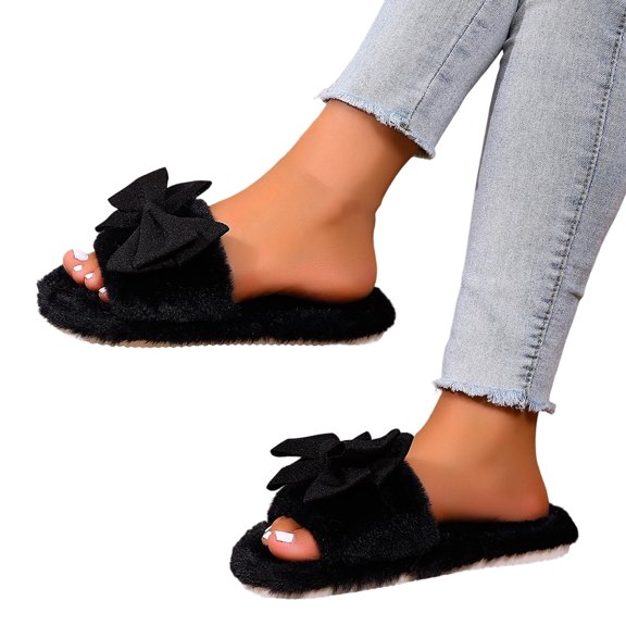 Mfakffe House Slippers For Women Fuzzy Cute Bow Non Slip House Slippers Soft Cozy Indoor Outdoor Lightweight House Shoes