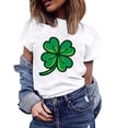 thumbnail image 3 of BLVB St. Patrick's Day Shirts for Women Cute Shamrock Clover Graphic Tee Shirts Short Sleeve Crewneck Gift Tops Blouse White, 3 of 4