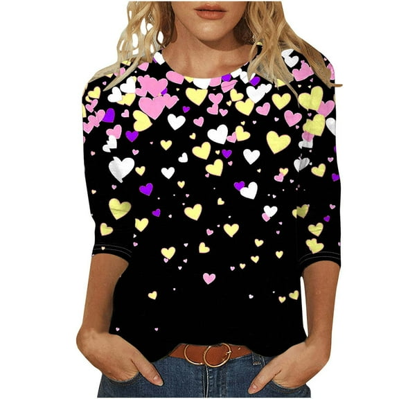 gakvbuo Valentine Day Shirt for Women Trendy 3/4 Sleeve Tunic Tops Cute Graphic Tees Round Neck Casual Funny Shirts Tops Blouse