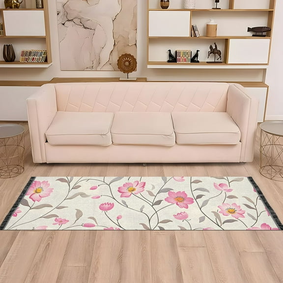 Little Flowers Floral Runner Rug Non-Slip Area Rugs Linen Washable Non Shedding for Kitchen Bedroom Carpet