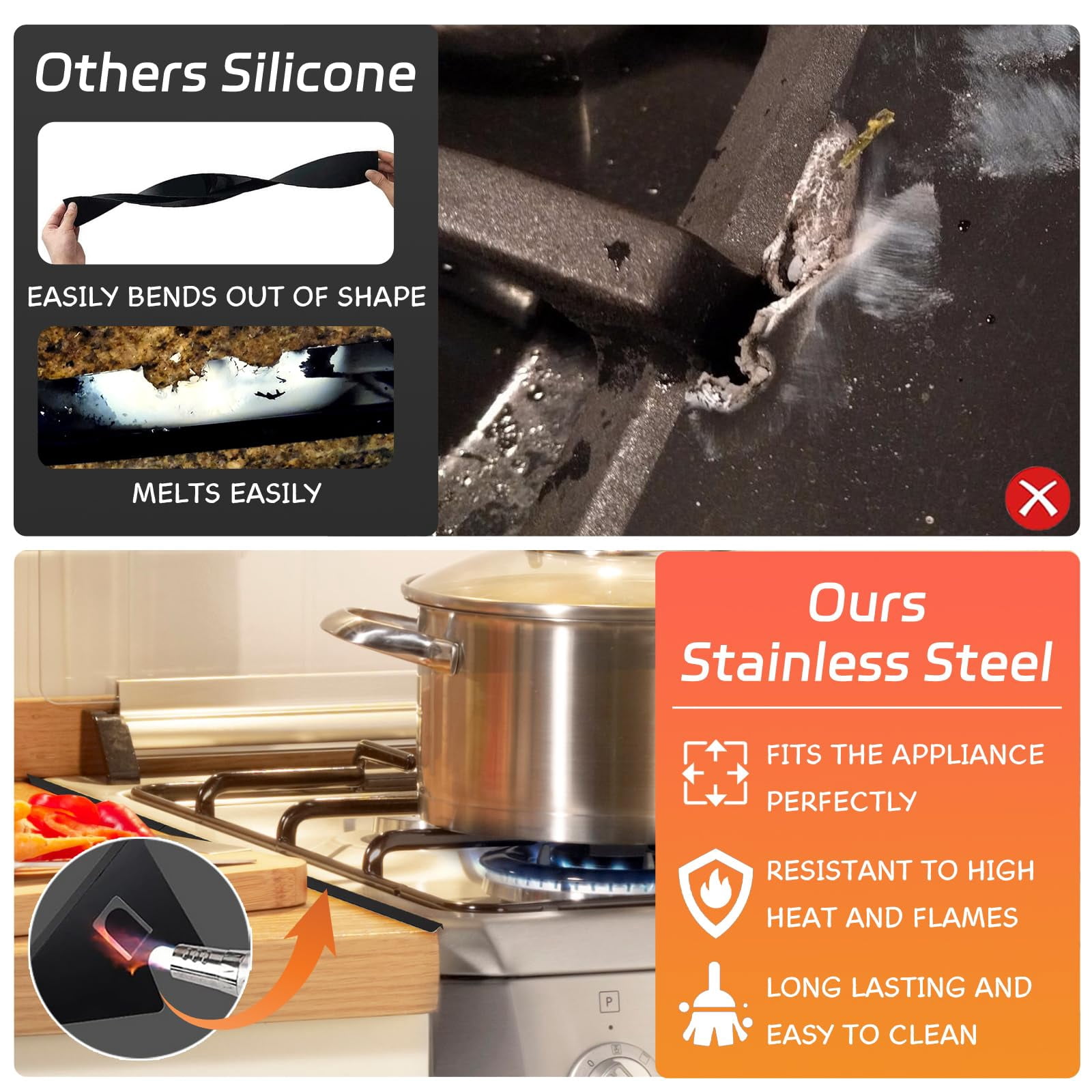 USIONE Stainless Steel Stove Gap Covers,Stove Gap Filler, Range Trim Kit, Stove Gap Guards, Heat Resistant and Easy to Clean, Easy Retractable Length 13.8" to 27.5", Width 0.79",Black(2PCS)