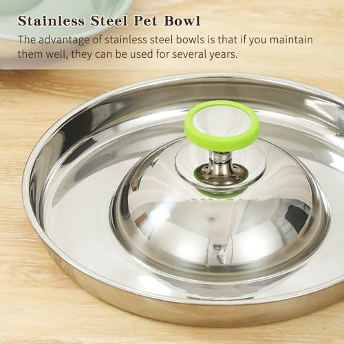 2Pack Stainless Steel Puppy Bowls, Pet Weaning Feeding Dish with Scoop for Litters Pets Silver Dog Food and Water Slow Feeder Bowl with Handle Container for Dogs Cats (M:11.8" Dia, 5¼ Cups)