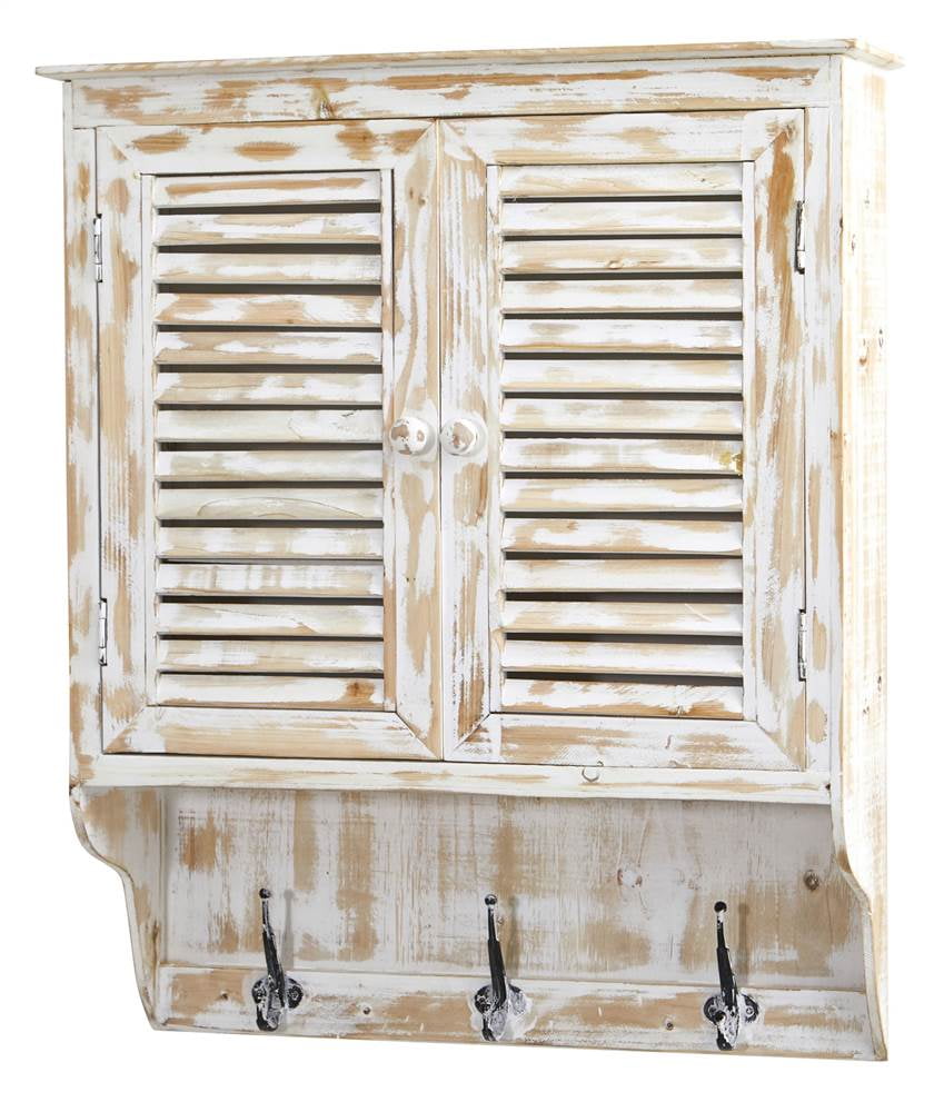 Wall with Hooks in White Washed Finish