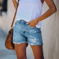 thumbnail image 4 of LWavelet Women's Distressed Cuffed Denim Shorts High Waisted Casual Summer Shorts for Daily Vacation Sky Blue XL, 4 of 9
