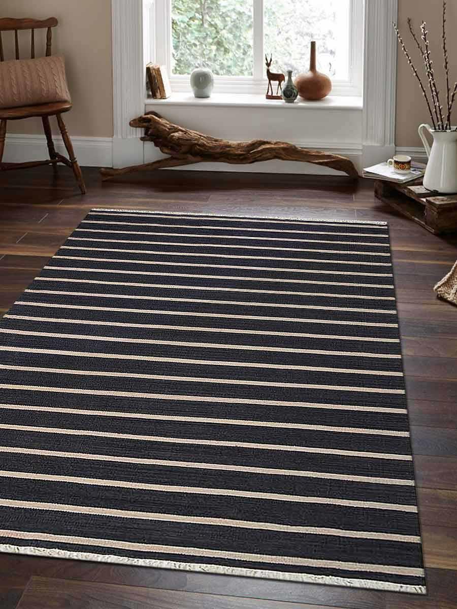 Rugsotic Carpets Hand Woven Flat Weave Kilim Wool 3'x5' Area Rug Contemporary Charcoal Cream