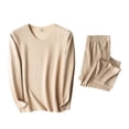 thumbnail image 1 of WZXFASHION Womens Solid Color Thermal Underwear Stretch Top & Pants Set Bra&BriefSets Beige L, 1 of 7