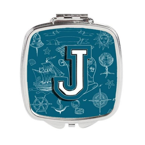 Carolines Treasures  Letter J Sea Doodles Initial Alphabet Compact Mirror