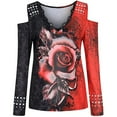 thumbnail image 4 of Hauts à Manches Longues pour Femmes Tunique Imprimée Florale Sexy d'Automne Blouse à Manches Longues, 4 of 7