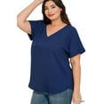 thumbnail image 3 of Zenana Women's V-Neck Heavy Dobby Boat Neck Rolled Short Sleeve Blouse Top, 3 of 4